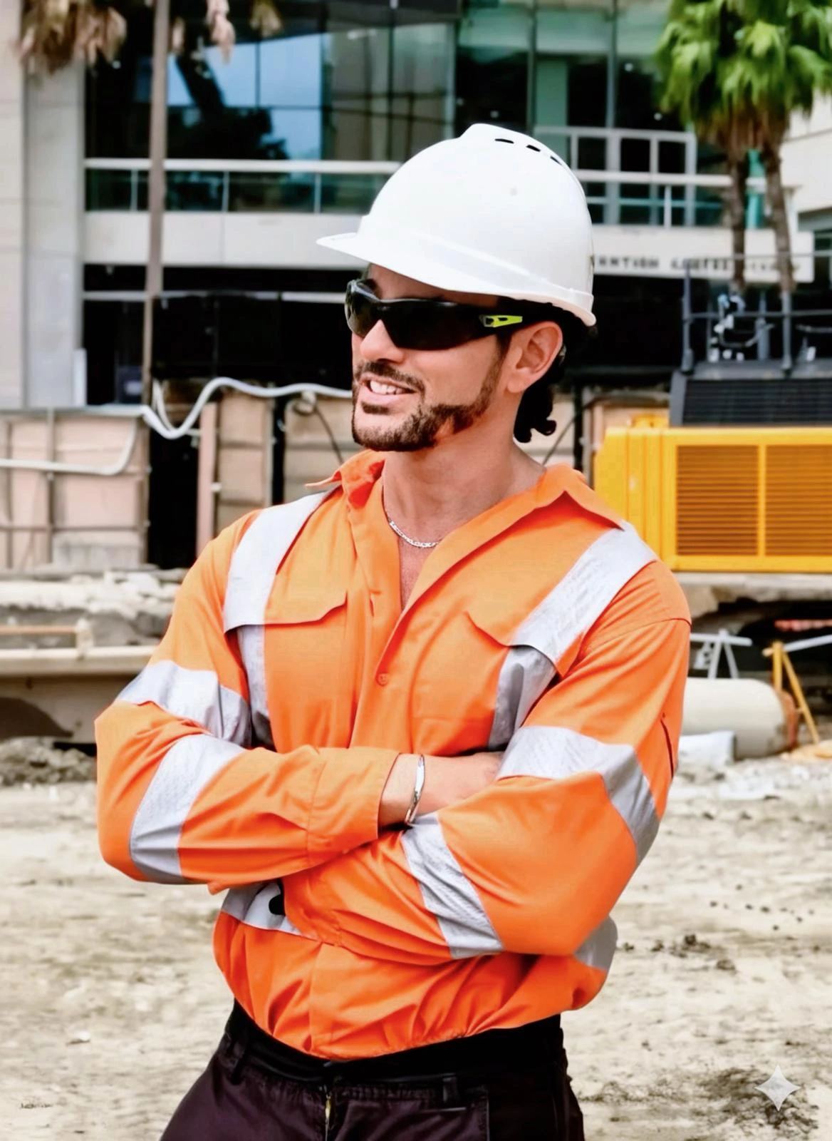 Male construction worker in orange high-visibility vest