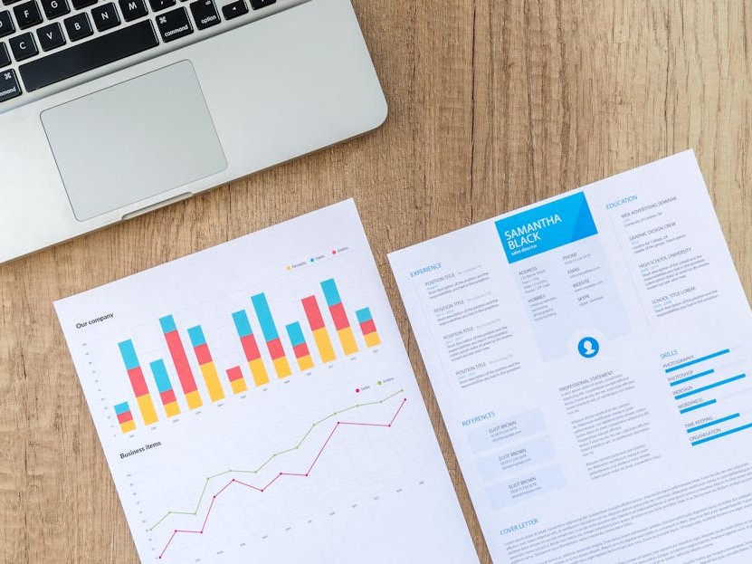 Workspace with financial charts overview
